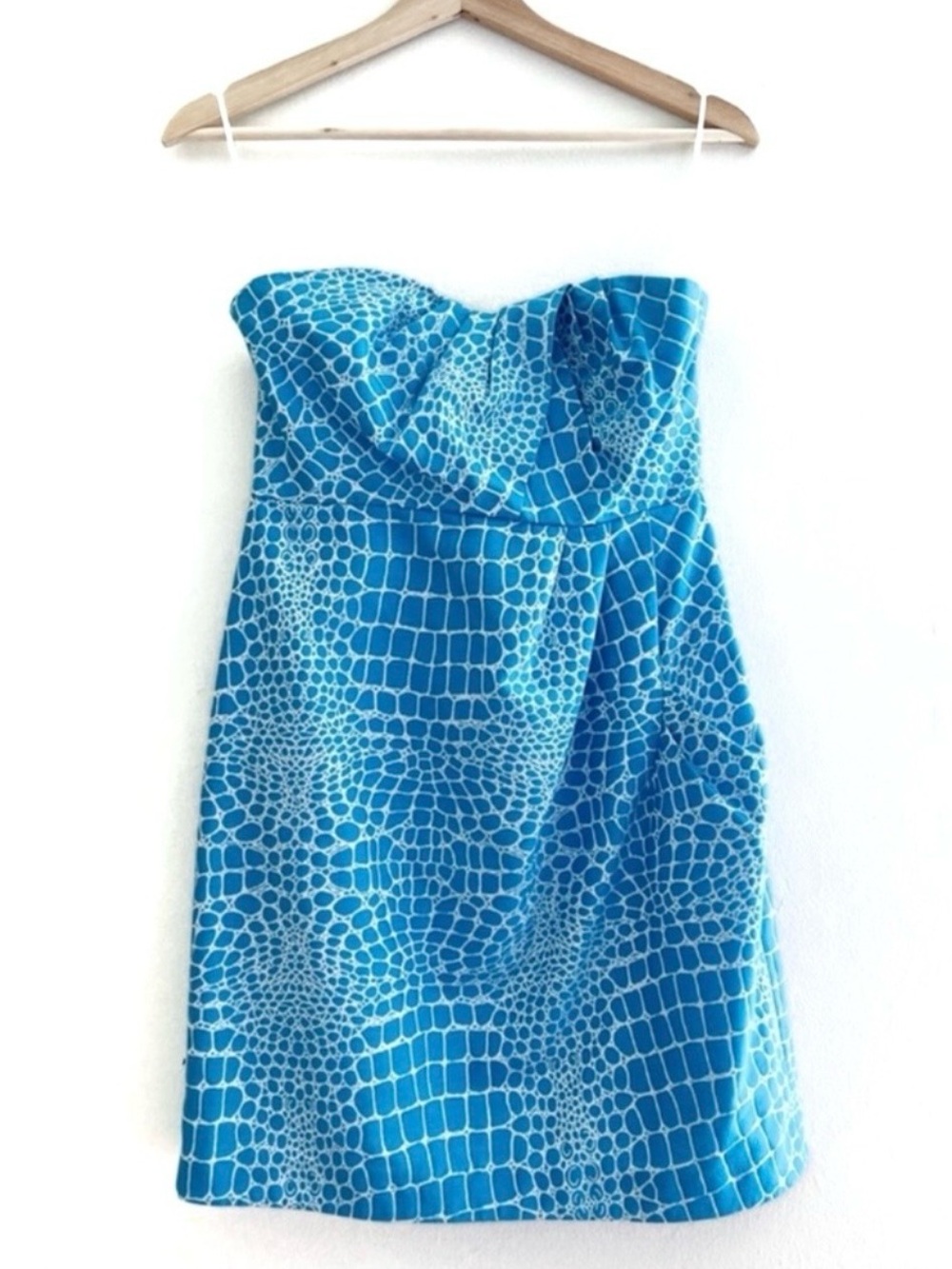 Tibi Teal Acid Blue Animal Print Strapless Mini Dress Size 4